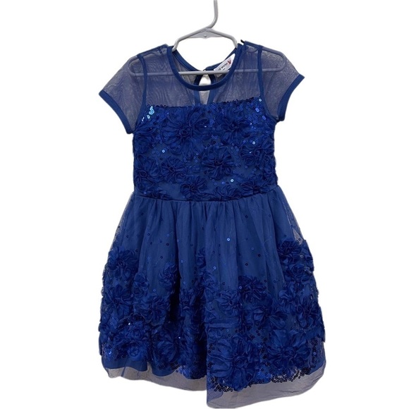 KNIT Works Ruffle Blue Dress - Childrens Size 6 - Picture 1 of 7